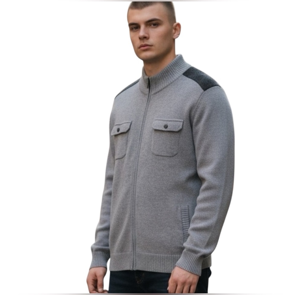 NWT Apt. 9 Men’s Size XXL Smoke Gray Woven Piercing 4-Pocket Sweater Jacket